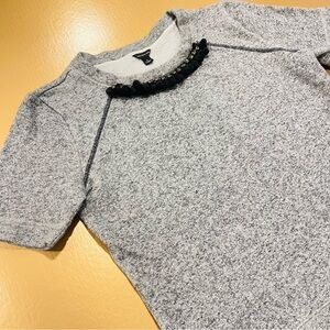 Ann Taylor Black Grey Rhinestone Pom Pom Sweater Sweatshirt Small